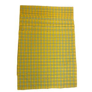 Xochi Placemats 18x18 Square Plaid Cotton Yellow Green Made in India Set of 6